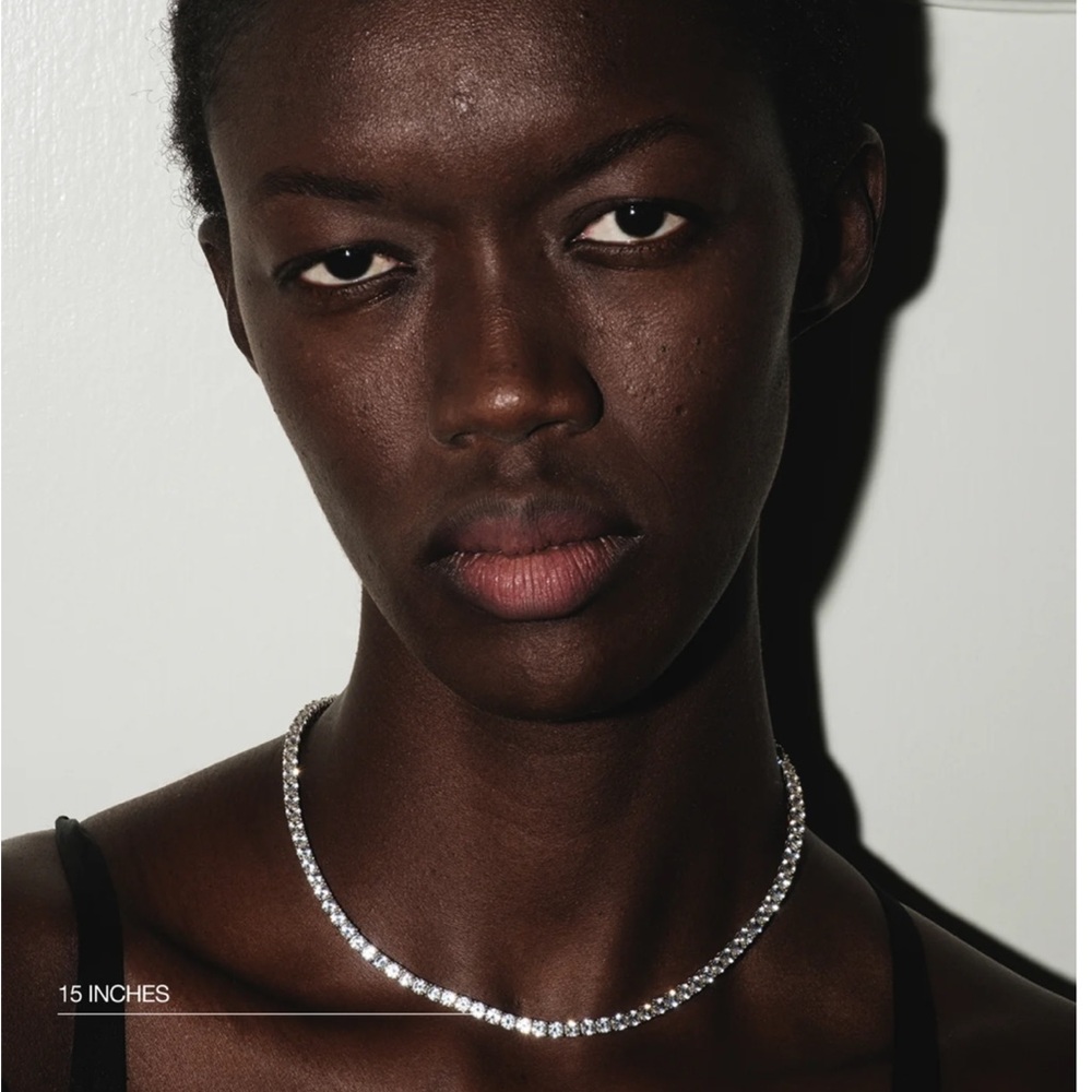 New. Dorsey “Kate” necklace 15”.  3.75 mm lab white sapphires, 18k gold plated. - Picture 7 of 8